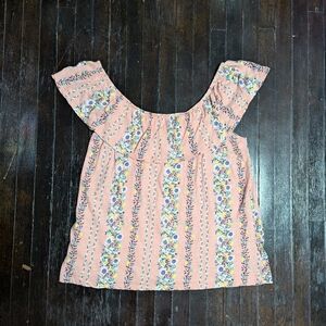 Old Navy Pink Off Shoulder Floral Short Sleeve Blouse